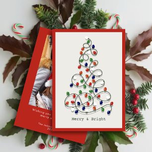 Merry & Bright Vintage Lights Red Photo Holiday Card