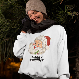 MERRY & BRIGHT Vintage Retro Jolly Santa Christmas Sweatshirt