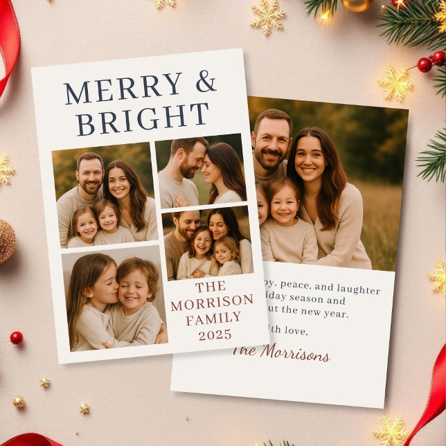 Merry & Bright Warm Modern Photo Holiday Card (Creator Uploaded)