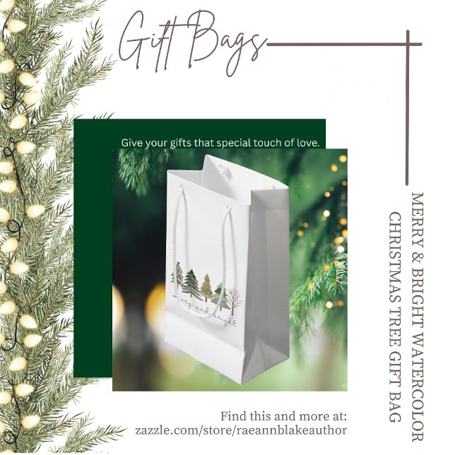 Merry & Bright Watercolor Christmas Tree Gift Bag (Creator Uploaded)