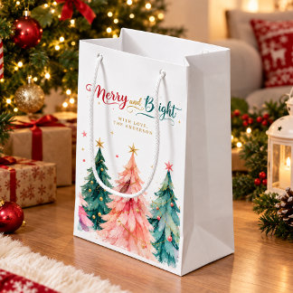 Merry & Bright Watercolor Colourful Holiday Tree Small Gift Bag