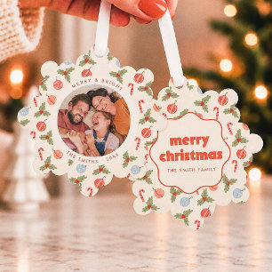 Merry & Bright Wavy Frame Christmas Photo Tree Decoration Card