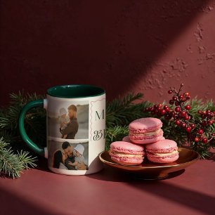 Merry & Bright Wavy Modern Minimal 3 Photo Collage Mug