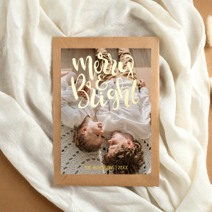 Merry & Bright What a Year Photo Budget Christmas Foil Holiday Postcard
