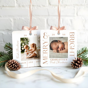 Merry & Bright White Baby First Christmas Photos Metal Tree Decoration