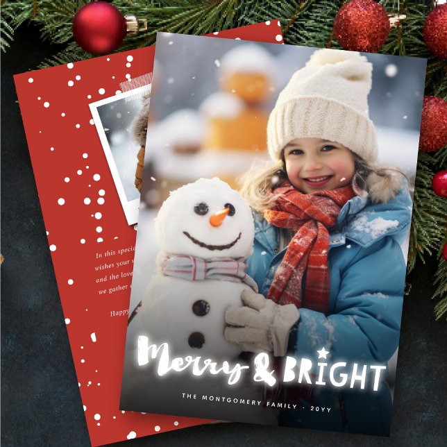 Merry & Bright White Glow Magical Christmas Photo Holiday Card (Creator Uploaded)