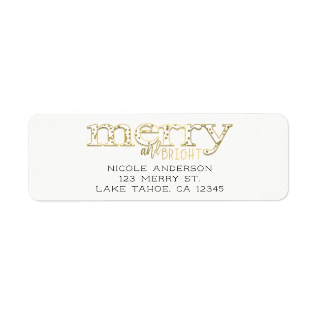 Merry & Bright White Gold Holiday Christmas Card (Front)