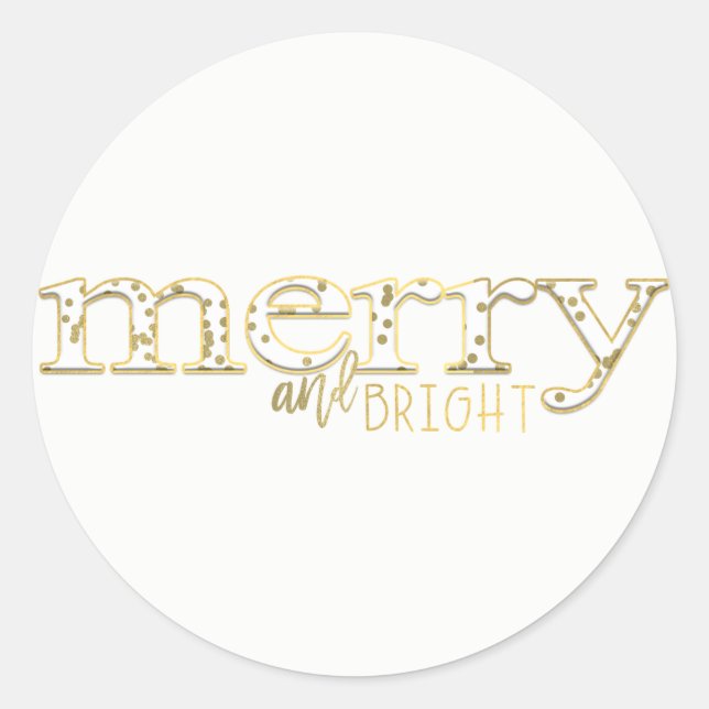 Merry & Bright White Gold Holiday Christmas Favour Classic Round Sticker (Front)