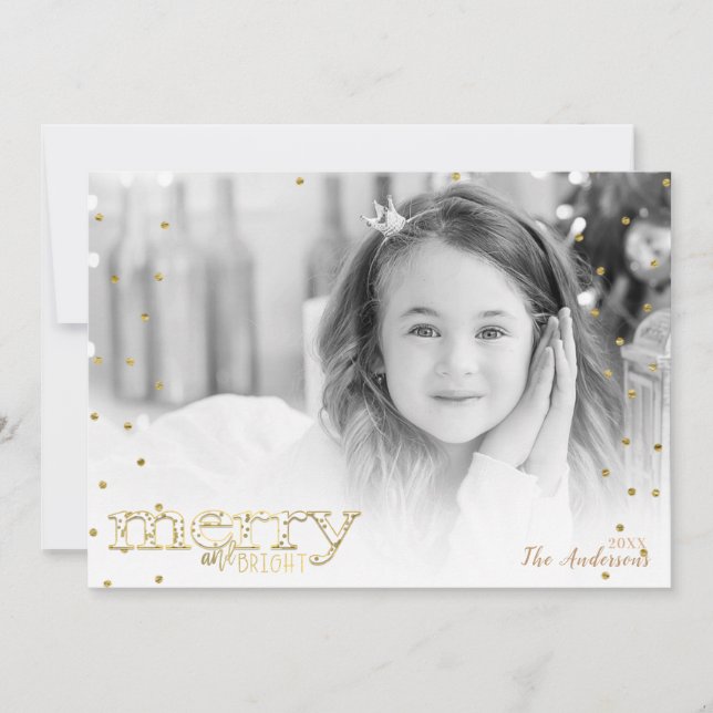 Merry & Bright White Gold Holiday Photo (Front)
