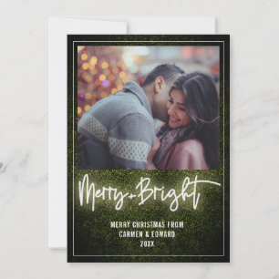 Merry + Bright White Neon Boxwood Christmas Photo Holiday Card