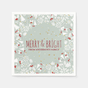 Merry & Bright White & Red Christmas Symbols Napkin