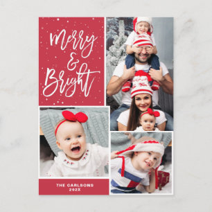 Merry & Bright   white typography christmas Postcard