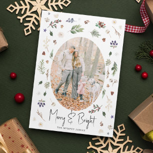 Merry & Bright Winter Foliage Photo Holiday Card