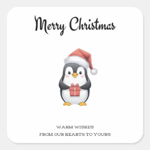 "Merry & Bright with Penguins" Square Sticker