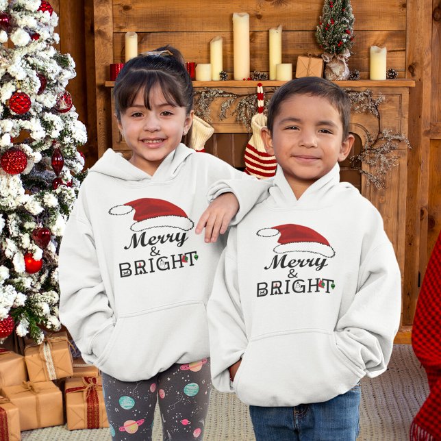 Merry & Bright with Santa Hat Christmas Kids (Merry & Bright with Santa Hat Christmas Kids Hoodie)
