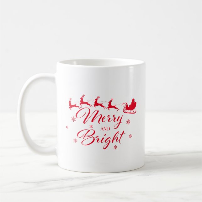 Merry & Bright with Santa & Sleigh Coffee Mug (Left)