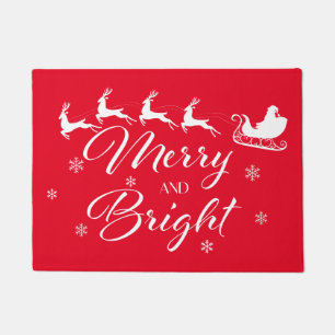 Merry & Bright with Santa & Sleigh Doormat