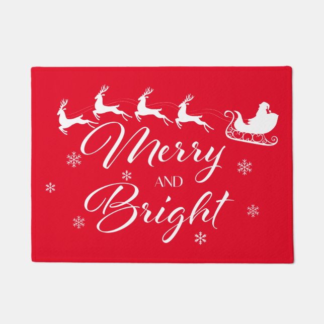 Merry & Bright with Santa & Sleigh Doormat (Front)