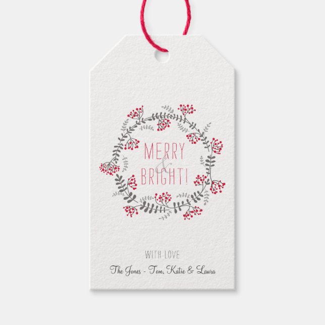 Merry & Bright Wreath Gift Tags (Front)