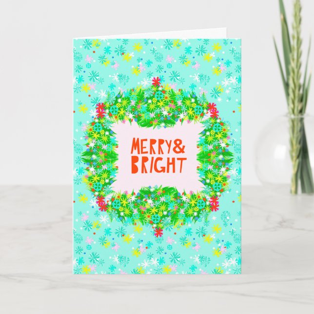 Merry & Bright Wreath Holiday Card (Front)