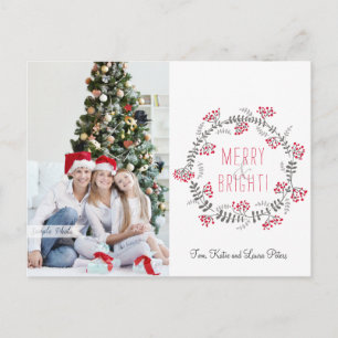 Merry & Bright Wreath Holiday Postcard