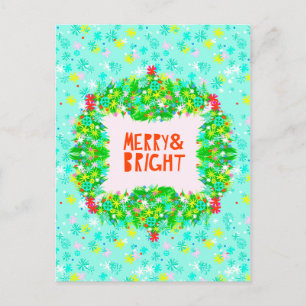 Merry & Bright Wreath Holiday Postcard