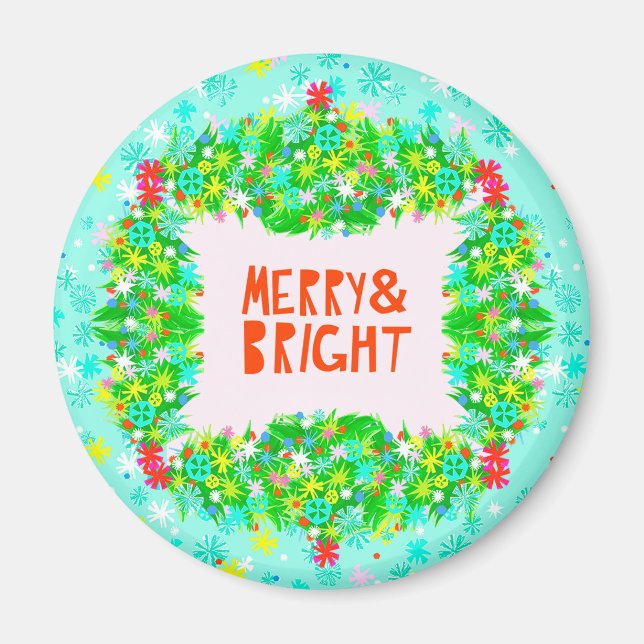 Merry & Bright Wreath Magnet (Front)