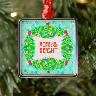 Merry & Bright Wreath Metal Tree Decoration