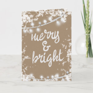 Merry & Bright Writing White Trees Lights Kraft Holiday Card