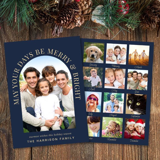 Merry Bright Year In Review Arch Photo Christmas Holiday Card (This holiday season, let your family's smiles and memories shine on our year in review photo card)