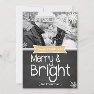 Merry Bright Yellow Chalkboard Holiday Flat Card