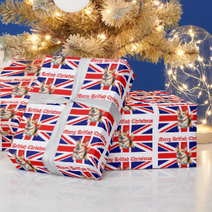 Merry British Christmas Corgi Reindeer Antlers Wrapping Paper