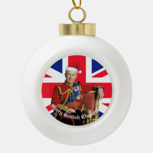 Merry British Christmas King Charles III  Ceramic Ball Christmas Ornament
