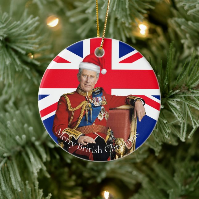 Merry British Christmas King Charles III  Ceramic Tree Decoration (Tree)