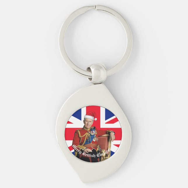 Merry British Christmas King Charles III  Key Ring (Front)