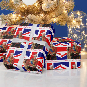 Merry British Christmas King Santa Hat Wrapping Paper
