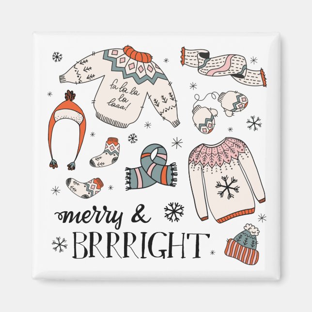 Merry & Brrright Winter Clothing Christmas  Magnet (Front)