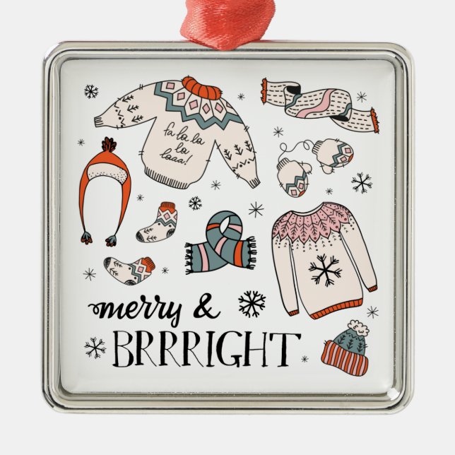 Merry & Brrright Winter Clothing Christmas Metal Tree Decoration (Front)