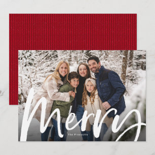 Merry brush script bold photo Christmas Holiday Card
