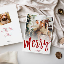 Merry Brush Script Christmas Card, Photo Back, Red
