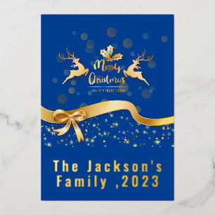 Merry brush script photo Christmas Foil Holiday Card