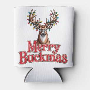 Merry Buckmas Deer Head Hunting Holiday Christmas Can Cooler