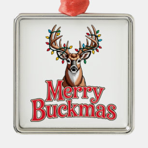 Merry Buckmas Deer Head Hunting Holiday Christmas Metal Tree Decoration
