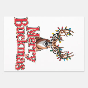 Merry Buckmas Deer Head Hunting Holiday Christmas Wrapping Paper Sheet