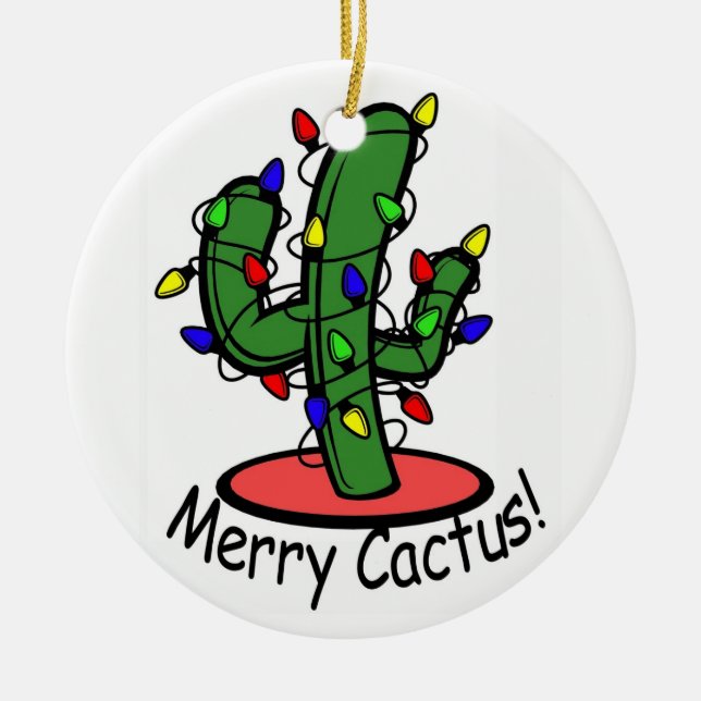 Merry Cactus Ceramic Tree Decoration (Front)
