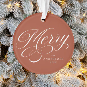Merry Calligraphy Script Terracotta Photo Ornament