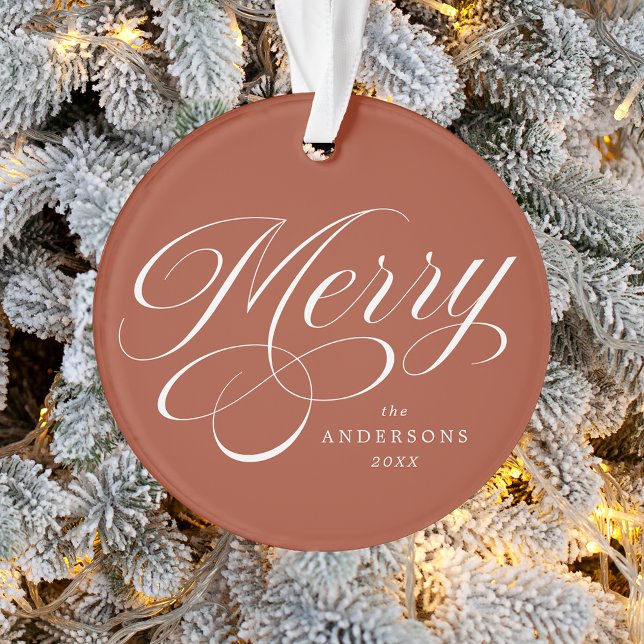 Merry Calligraphy Script Terracotta Photo Ornament (Creator Uploaded)
