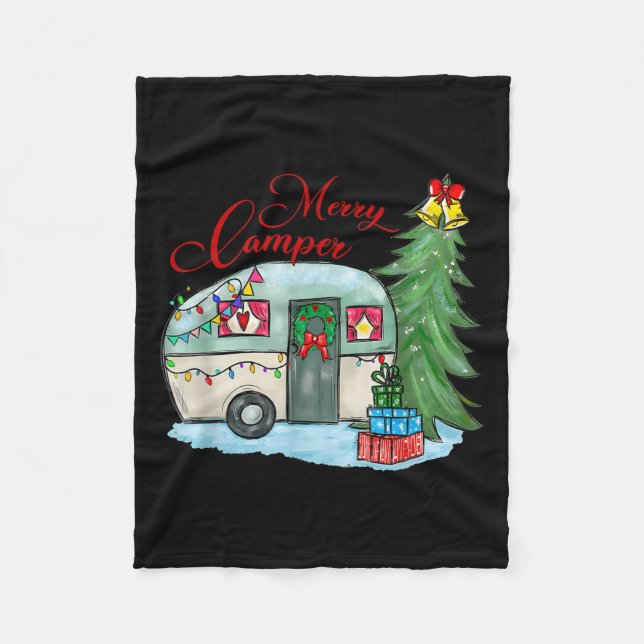 Merry Camper Christmas Santa Camper Camng Truck Xm Fleece Blanket (Front)