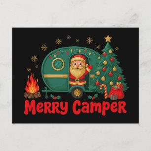 Merry Camper Christmas Santa RV Campfire Camping Holiday Postcard