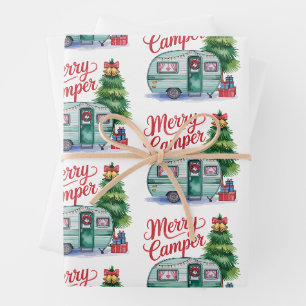 Merry Camper Christmas Trailer Tree Camping Xmas Wrapping Paper Sheet